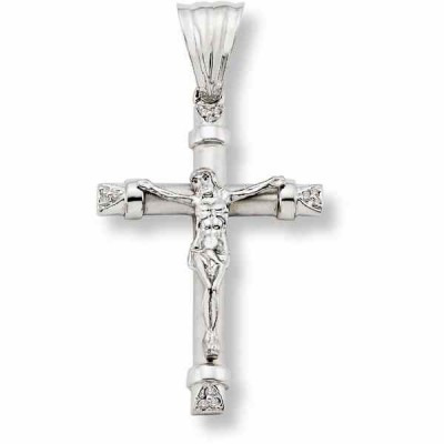 14 Karat White Gold Crucifix Pendant w/CZ Stone Accents -  - CRX-1