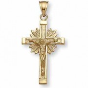 14 Karat Yellow Gold Crucifix Pendant 1 1/4 tall x  3/4"