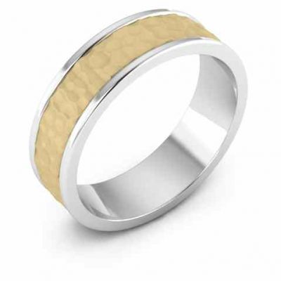 14K Gold and Silver Hammered Wedding Band Ring -  - WED-PA-14KSS