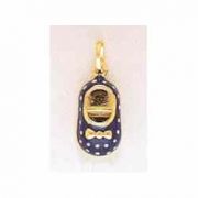 14K Gold Baby Shoe Pendant with blue and white enamel