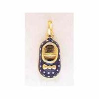 14K Gold Baby Shoe Pendant with blue and white enamel