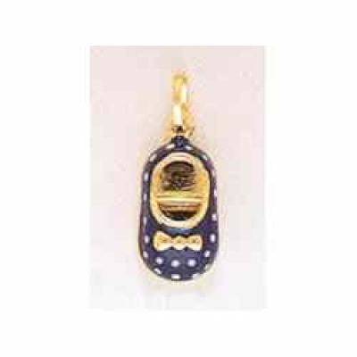 14K Gold Baby Shoe Pendant with blue and white enamel -  - IP108-33