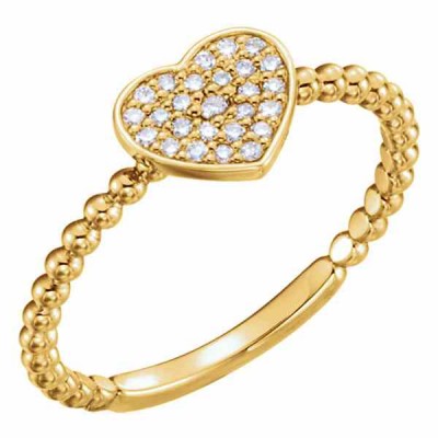 14K Gold Beaded Diamond Heart Ring -  - STLRG-122819Y