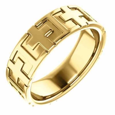 14K Gold Christian Cross Wedding Band Ring -  - STLRG-51799Y