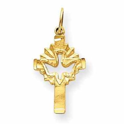 14K Gold Cut-Out Holy Spirit Dove Cross Pendant -  - QGCR-D35