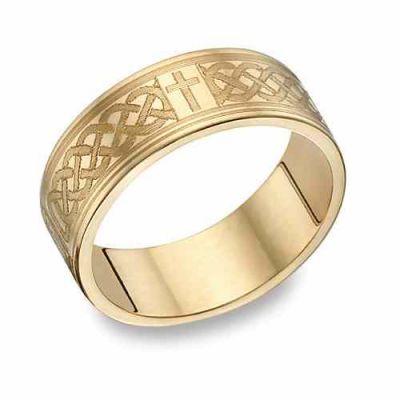 14K Gold Engraved Celtic Cross Wedding Band -  - Celtic-3