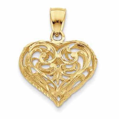 14K Gold Filigree Heart Pendant -  - QGPD-D3821