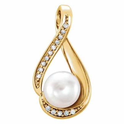 14K Gold Freshwater Pearl Diamond Pendant -  - STLPD-86586Y