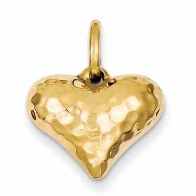 14K Gold Hammered Heart Pendant -  - QGPD-S1449