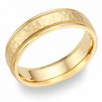 14K Gold Hammered Milgrain Wedding Band Ring