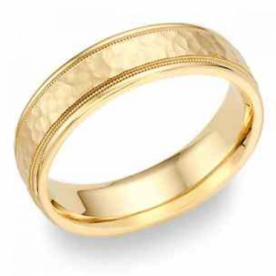 14K Gold Hammered Milgrain Wedding Band Ring -  - WED-PB-Y