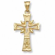 14K Gold Holy Spirit Dove Cross Pendant