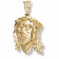 14K Gold Large Jesus Head Pendant