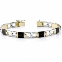 14K Gold Men's Black Onyx Stone Bracelet