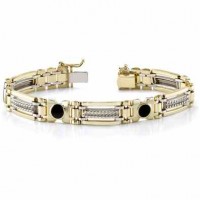 14K Gold Men's Genuine Black Onyx Stones Bracelet