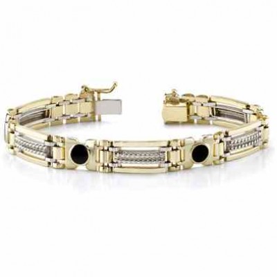 14K Gold Men s Genuine Black Onyx Stones Bracelet -  - BR81-11