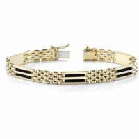 14K Gold Men's Two-Row Onyx Bracelet