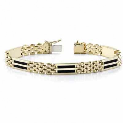 14K Gold Men s Two-Row Onyx Bracelet -  - BR81-9