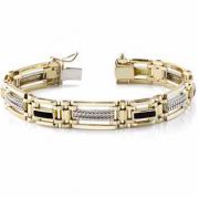 14K Gold Men's Two-Tone Onyx Bracelet
