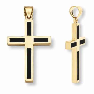 14K Gold Onyx Cross Pendant for Men -  - CR50-4