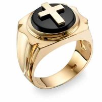 14K Gold Onyx Cross Ring