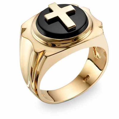 14K Gold Onyx Cross Ring -  - RG101-28