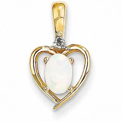 14K Gold Opal Heart Pendant -  - QGPD-XBS509