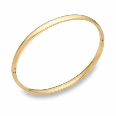 14K Gold Plain Hinged Bangle Bracelet (3/16") -  - QG-HP3-16