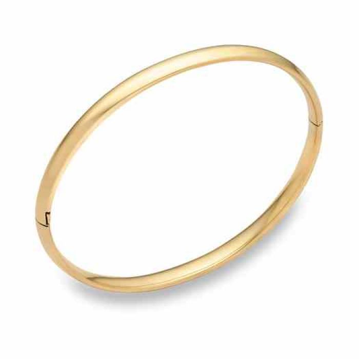 Bracelets : 14K Gold Plain Hinged Bangle Bracelet (3/16&