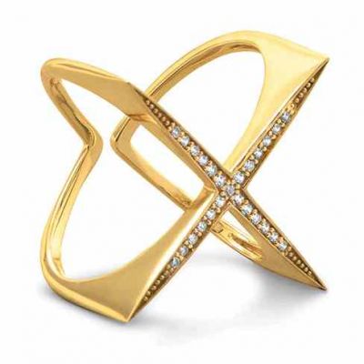 14K Gold Plated Flat Top "X" Ring -  - MMA-83628
