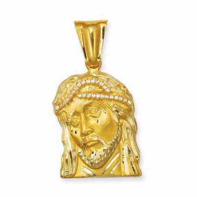 14K Gold Suffering Christ Head Pendant with CZ Crown of Thorns -  - MK-8P12717