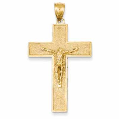 14K Gold Textured Crucifix Pendant -  - QGCR-C4353