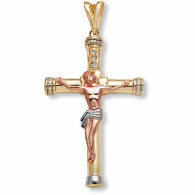 14K Gold Tri-Color Crucifix Pendant -  - DP113-5