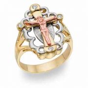 14K Gold Tri-Color Crucifix Ring