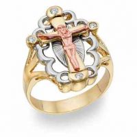 14K Gold Tri-Color Crucifix Ring