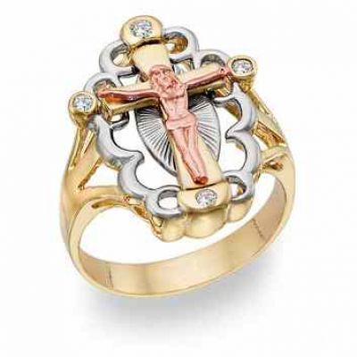 14K Gold Tri-Color Crucifix Ring -  - RG71-15