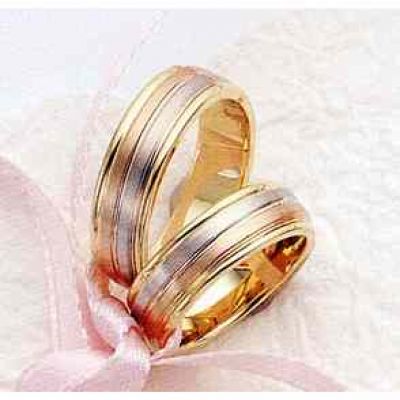 Rings : 14K Gold Tri-Color Designer Wedding Bands