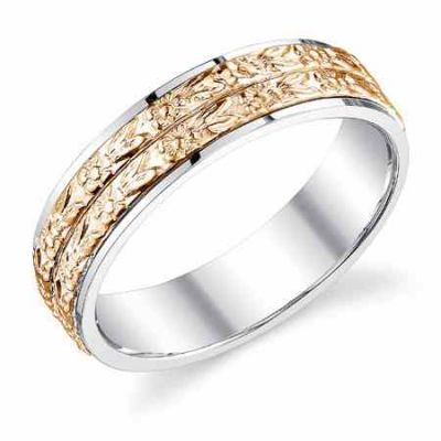 14K Rose and White Gold Double Floral Band Wedding Ring -  - WG-191WP