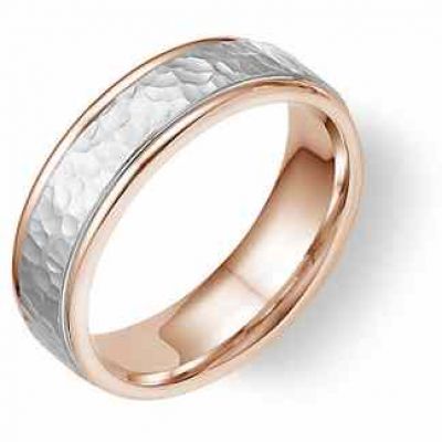 14K Rose and White Gold Hammered Wedding Band Ring -  - WED-PA-PW