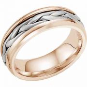 14K Rose and White Gold Wide Braided Wedding Band Ring