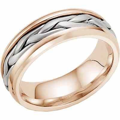 14K Rose and White Gold Wide Braided Wedding Band Ring -  - WED-L-PW