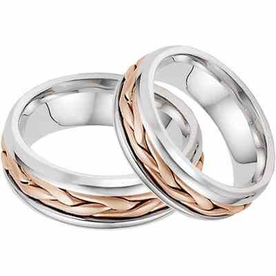 14K Rose and White Gold Wide Braided Wedding Band Set -  - WED-L-WP-SET