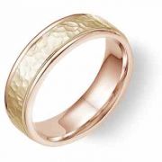 14K Rose and Yellow Gold Hammered Wedding Band Ring