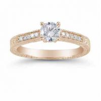 14K Rose Gold 0.33 Carat Vintage Floral Diamond Engagement Ring