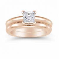 14K Rose Gold 0.75 Carat Princess Cut Diamond Engagement Ring Set