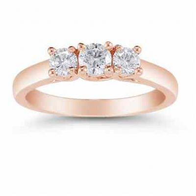 14K Rose Gold 1/2 Carat Three Stone Diamond Ring -  - AOGDR-608R