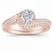 14K Rose Gold 1 Carat Diamond Swirl Engagement Ring Set