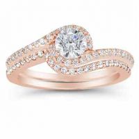 14K Rose Gold 1 Carat Diamond Swirl Engagement Ring Set