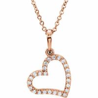 14K Rose Gold 16" Dangle Heart Necklace