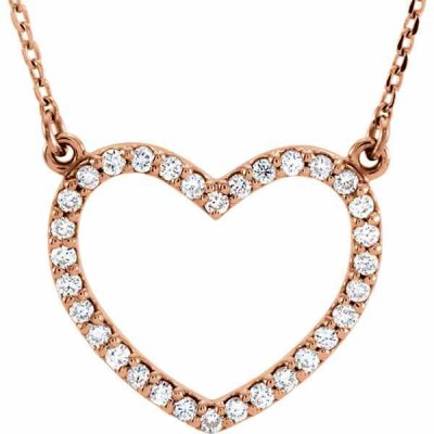 14K Rose Gold 16" Open Heart Necklace -  - STLPD-66415R